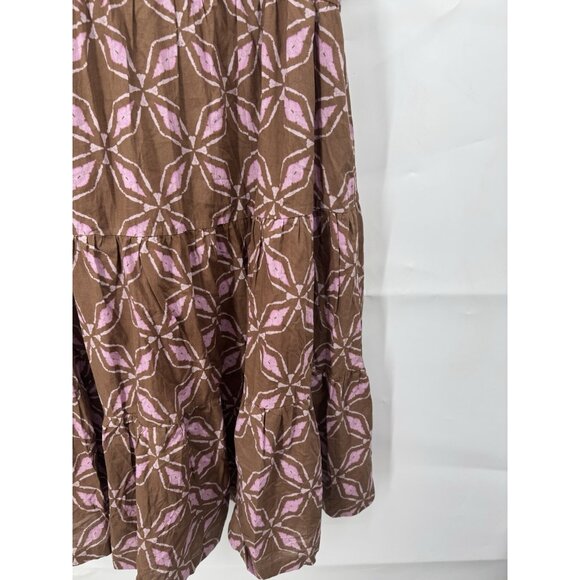 Pinch Printed Midi Dress Women Large Brown Prairie Peasant Boho Cottage Milkmaid - Picture 10 of 12